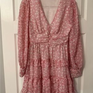 Pink Floral Long Sleeve Mini Dress Size S